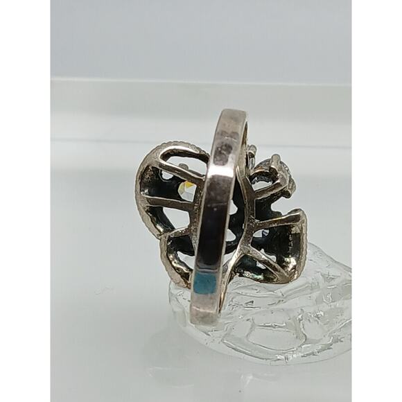 1990's Vintage Antique-Style Marcasite Sterling Silver Diamond CZ Size Ring 8.5 - Picture 7 of 9